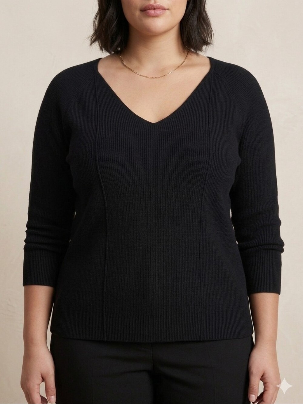 XL Hudson North Black V-Neck Ribbed Knit Long Sleeve Sweater